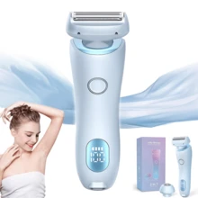 Electric Shaver For Women Pubic Hair - Electric Razors Hair Removal Rechargeable For Womens Legs Arms Bikini Private Area Underarm Waterproof Wet/ Close Shaving - Smooth Lady Body Hair Shaver Trimmer Portable For Travel Home Use - 淺藍色 - 查看 12