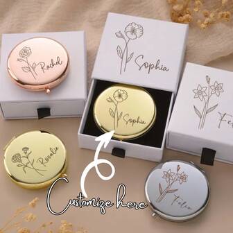 Customized Engraved Makeup Mirror | Girlfriend Birthday Gift | Bridesmaid Proposal Surprise | Portable Birthday Flower Mini Mirror | Personalized Engraved Gift For Women,Art Activities For Children