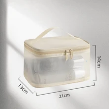 Portable Zippered Mesh Travel Toiletry Bag - Large Capacity Cosmetic Makeup Bag For Daily & Outing Storage - Màu be - Xem 3