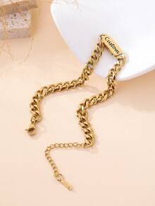 Custom Name Curb Chain Bracelet - Gold-Plated Adjustable Minimalist Personalized Jewelry - Valentine's Day / Christmas / Mother's Day / Birthday Anniversary Surprise. A Versatile Gift Blending Bohemian, Minimalist, Vintage, And Urban Styles. - Multicolor - View 2