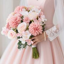 1/30/80支装 11.81英寸人造玫瑰花束，绣花球，牡丹，情人节礼物，生日派对装饰，婚礼花篮，新娘捧花，家居装饰，餐厅，卧室窗台，花瓶装饰，新年装饰，户外花园，返校季 - 粉色 - 查看 8