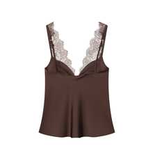 DEEKA Women's Fashionable Sexy Lace Satin Blouse, Spring/Summer - Brown - View 2