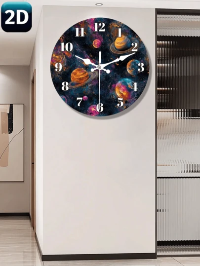 1个10英寸/12英寸太阳系行星挂钟 - 静音无滴答声，现代太空装饰，星系图案，可选颜色：蓝色、紫色、粉色、橙色、棕色、金色 - 电池供电（不含电池），适用于客厅、卧室、办公室、教室 - 理想的天文爱好者生日/圣诞礼物，家居装饰，星空主题，高品质工艺，生日礼物