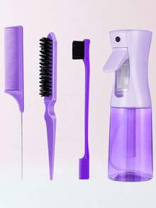 4pcs Slick Back Hair Brush Set With Hair Spray Bottle, Edge Brush Hair Brush Rat, Tail Comb Teasing Brush For Smoothing Baby Hair & Flyaways, Hair Brush, Comb, Hair Tools, Hair Products And Accessories For Barber Salon Beauty Travel Essentials,Back To School,Travel Holiday Essentials,Hair Accessories For Women,Brush,Hair Brushes,Edge Brush,Brush Hair,Hair Comb,Comb Hair,Detangling Brush,Ball Brush,Mini Hair Brush,Hair Brush Set,Wooden Comb,Hair Brush, Brush, Comb, Slick Back Brush, Hairbrush, Edge Brush, Brush Hair, Hair Comb, Hair Brush Set, Comb Hair, Mini Hair Brush, Detangling Brush, Hair Brushes,Hair, Accessories, Hair Products, Hair Tools, Hair Stuff, Hair Care, Curly Hair Brush, Barber, Barber Accessories, Hairdressing Equipment,Travel Essentials,Travel Essential,Hairstyle,Hairdressing - Black - View 4