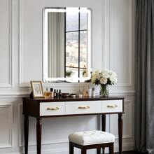 Espejo rectangular de baño inteligente con luz led, tamaño 50 x 70 cm, 3 temperaturas de color libres de regulación, luz fría / neutral / cálida, interruptor táctil de un clic, montado en la pared, vertical o horizontal, adecuado para duchas o tocadores y guardarropa - Blanco - Ver 9