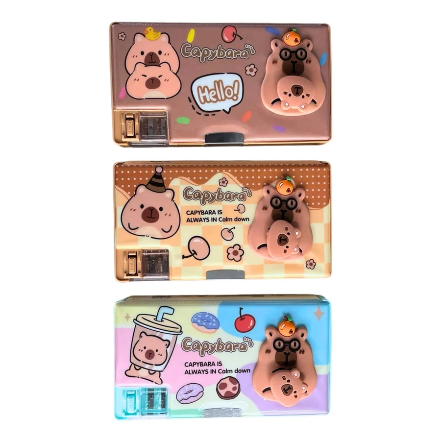 Estuchera Escolar de Capibara con Sacapuntas Integrado – Lapicera Organizadora Multifuncional con Diseño Kawaii de Capibara, Disponible en 3 Diseños Diferentes, Amplio Compartimento para Lápices, Colores y Útiles Escolares, Material Resistente y Duradero, Ideal para Niños, Estudiantes y Uso Diario en Escuela, Hogar u Oficina - Caqui - Ver 1