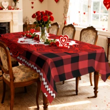 1/20 piezas Mantel con estampado de corazón y flor de rosa, cubierta de mesa de poliéster suave adecuada para fiesta festiva, cena, Día de San Valentín, decoración de boda, aplicable para el hogar, la cocina, el comedor, la mesa del jardín, fácil de limpiar - Multicolor - Ver 8