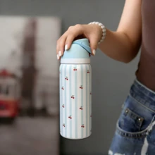 32 Oz Water Bottle Cup Boneyard Vacuum Water Bottle Drinkware Tumbler Stainless Steel Thermal Mug Original Cold Hot Cup OwalaFreeSip - Màu xanh anh đào và trắng - Xem 2