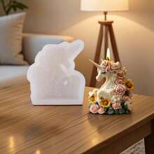 独角兽花朵香薰蜡烛硅胶模具 DIY 梦幻独角兽花朵蜡烛硅胶模具 - 蜡烛模具、肥皂或家居装饰制作 - 易脱模硅胶模具，适合 DIY 手工艺品和家居装饰 - 蜡烛制作 - 白色 - 查看 2