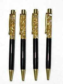1pc High-End Metal Rhinestone & Gold Foil Rotating Ballpoint Pen Back To School - Black - View 8