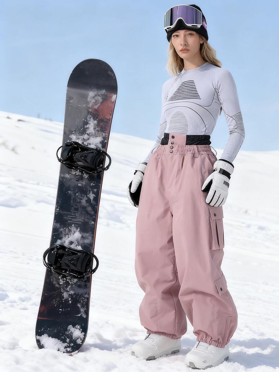 1pc Unisex Thick Ski Pants - Loose Fit Winter Ski Gear, Reinforced Structure, Suitable For Skiing, Snowboarding And Outdoor Activities - Cold-Resistant (Hand Wash) - Fit For Men, Women And Teenagers. - Watermelon Pink - View 1