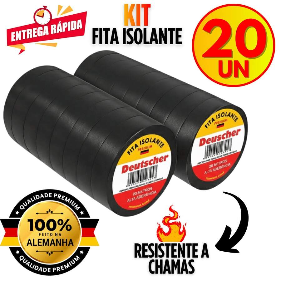 Kit 50 Fita Isolante Preta PVC 5m Fita Para Eletricista Manutenção Profissional Qualidade Garantida - Preto - Visão 1