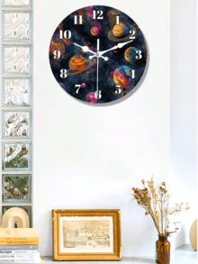 1个10英寸/12英寸太阳系行星挂钟 - 静音无滴答声，现代太空装饰，星系图案，可选颜色：蓝色、紫色、粉色、橙色、棕色、金色 - 电池供电（不含电池），适用于客厅、卧室、办公室、教室 - 理想的天文爱好者生日/圣诞礼物，家居装饰，星空主题，高品质工艺，生日礼物 - 彩色 - 查看 2