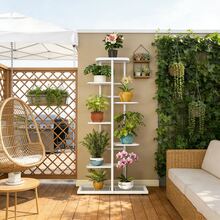 SHENGMAO--2/3/4/5/6-7Tier Plant Stand, Iron Flower Stand,Heavy-Duty Metal Frame, Metal Flower Stand, High-Angle Multi-Tier Plant Rack, Indoor/Outdoor Flower Pot Display Stand. Crafted From Iron With A Sleek, Minimalist Design For Easy Disassembly. This Versatile Stand Fits Seamlessly In Living Rooms, Entryways, Offices, Or Outdoor Patios And Gardens. Available In Multiple Colors. - 白色7層 - 查看 2