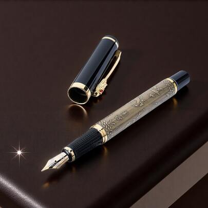 A Pen With An Ancient And Elegant Style, The Balama Bronze Fountain Pen - A Unique Chinese Art Design/A High-End Gift For Men, Writing Enthusiasts/Student Calligraphy Practice Pen/Business Office Signature Pen/Replaceable Ink Cartridge