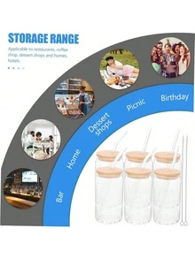 24pcs/Set Glass Cups With Lids And Straws, 16oz Glass Coffee Mugs, Iced Coffee Glasses With Lids And Straws, Suitable For Family Gatherings, Parties, Weddings And Mother's Day Gifts - Clear - View 7