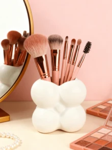 1个纹理树脂化妆刷架，不对称浮雕设计，高端办公桌笔筒，迷你树脂花瓶装饰，适用于客厅、卧室、办公室、节日和生日礼物 - 彩色 - 查看 6