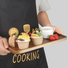 Bandeja de tocador de madera elegante - Superficie lisa con diseño de madera con patrones, ideal para dispensadores de jabón, perfumes, joyas y artículos de tocador, organización y almacenamiento de baño, exhibición de joyas, estilo elegante, textura suave - Amarillo Mostaza - Ver 5