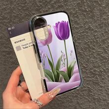 Phone Case: Purple-Pink Tulips Patterns Large Hole Transparent Backplate Dopamine Candy Colored Border Phone Case, Suitable For IPhone 16promax, 16 15pro 14 14 Plus/14 Pro Max 13 13 Pro 12Pro Promax Series.Anti-Drop And Stain-Resistant Soft Case,. - Hồng - Xem 10