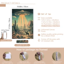 1 szt. Plakat ścienny w stylu vintage, styl dekoracyjny retro, klasyczny nowoczesny obraz na płótnie z UFO i kowbojem na koniu, plakat z krajobrazem w ramie z żywicy, z ramą lub bez, dekoracja pokoju, wystrój domu, wystrój akademika, hotelu, domu, salonu, sypialni, łazienki i biura