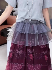 1件硬质网纱弹力腰蓬松多层荷叶边迷你裙 - 彩色 - 查看 3