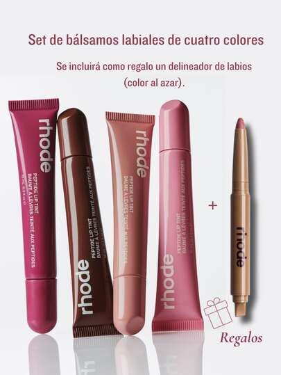 RHODE los tintes labiales de péptidos Set de brillo labial con color Hailey,Bálsamo labial clásico de cuatro colores,Size: 10ml / 0.3 fl.oz.each,cuidado de los labios Hidratado y brillante,Se incluirá un delineador de labios como regalo (el color será aleatorio)..ribbon/toast/raspberry jelly/ espresso