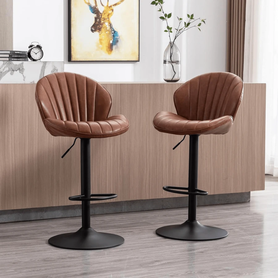 WAHSON OFFICE CHAIRS 2PCS Wahson Adjustable Velvet Bar Stool High Bar Chair Counter Stools With Gold Leg, Padded Gold Stool For Bar/Kitchen
