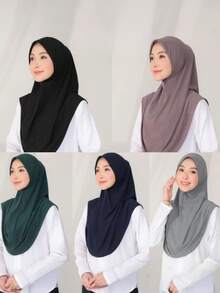 1pc Elegant Muslim Women'S Hijab Caps, Solid Color Fashionable Minimalist Hijab, Full Headscarf Cap, Lightweight, Breathable, Fitted, Hand Wash Only, Fashion Accessory Hair Sleep Cap - Multicolor - View 12