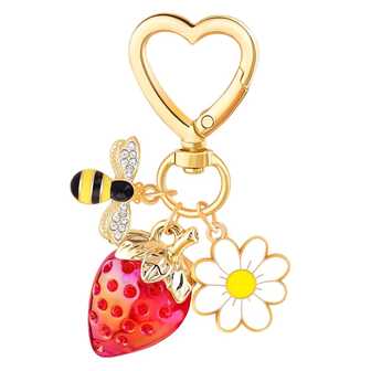 Cute Red Strawberry, Daisy, Bee Bag Charm, Heart-Shaped Metal Keychain, Handbag, Backpack, Car Key Chain Pendant, Thoughtful Gift For Friends, Family, Loved Ones, Suitable For Holidays, Birthdays, Anniversaries