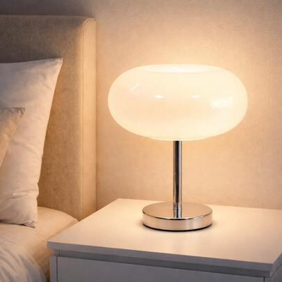 Glass Table Lamp With Weighted Base For Bedroom & Living Room | Warm Ambient Decorative Lighting