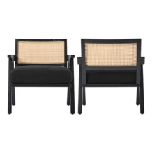 Silla de acento moderno de mediados del siglo con respaldo de ratán y cojín de lino grueso, marco de madera, sillas de salón tapiceadas Silla de lectura para dormitorio Sunroom - Gris - Ver 11