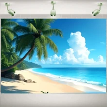 1 件装热带海滩背景横幅 - 鲜艳的棕榈树和碧绿的海洋，非常适合用于拍照亭、生日派对、周年纪念、室内/室外使用、户外装饰 | 热带主题 | 色彩鲜艳的印刷，海滩主题装饰 - 彩色 - 查看 2