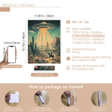 1 szt. Plakat ścienny w stylu vintage, styl dekoracyjny retro, klasyczny nowoczesny obraz na płótnie z UFO i kowbojem na koniu, plakat z krajobrazem w ramie z żywicy, z ramą lub bez, dekoracja pokoju, wystrój domu, wystrój akademika, hotelu, domu, salonu, sypialni, łazienki i biura