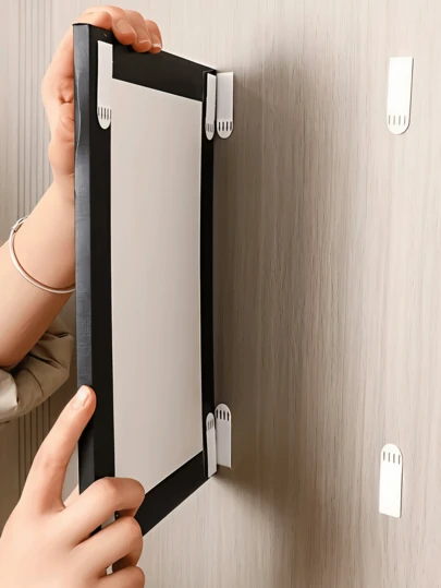 Strong Frame Hooks, No Drilling Required, Nail-Free Frame Hooks, Magical Frame Stickers, Removable Hanging Strips, Painless Hook And Loop, Waterproof Frame Hooks, Won't Damage Walls - Strong Adhesive, Reusable, Create Invisible Photo Wall - Perfect Home Decor