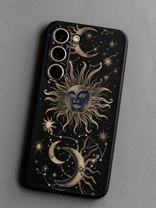 1pc Gold Constellation & Moon Design Phone Case, TPU Soft Protective Cover Compatible With Huawei Honor, Redmi, Galaxy A/S Series, Pixel 6A/7A/8A, 12T/13T/14T - Black - View 5