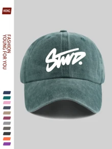 1顶可爱连续线条涂鸦“STWD”印花棒球帽，软帽冠纯色户外运动滑板帽，卡车司机爸爸帽，青少年时尚遮阳帽，适合徒步、骑行、跑步、滑板、健身，是送给家人和朋友的贴心礼物，情人节、母亲节/父亲节、返校季、休闲百搭之选。 - A - 查看 7