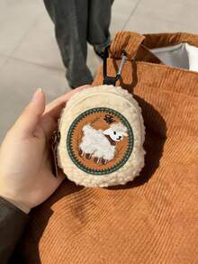 Móc khóa hình chú cừu nhồi bông dễ thương, hộp đựng tai nghe mini, túi đựng đồ di động, phụ kiện túi xách cho cặp đôi và bạn thân. - trắng - Xem 1