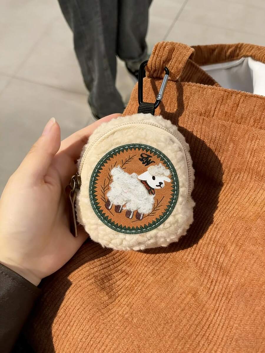 Móc khóa hình chú cừu nhồi bông dễ thương, hộp đựng tai nghe mini, túi đựng đồ di động, phụ kiện túi xách cho cặp đôi và bạn thân. - trắng - Xem 1