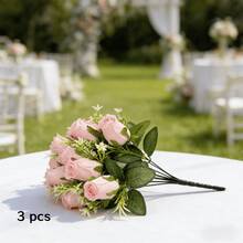 1件/3件逼真仿真花束 - 栩栩如生的丝绸手捧花束，适用于DIY工艺品、婚礼中心装饰、家居装饰、花瓶填充、户外活动和摄影道具 - 易于组装且可重复使用！