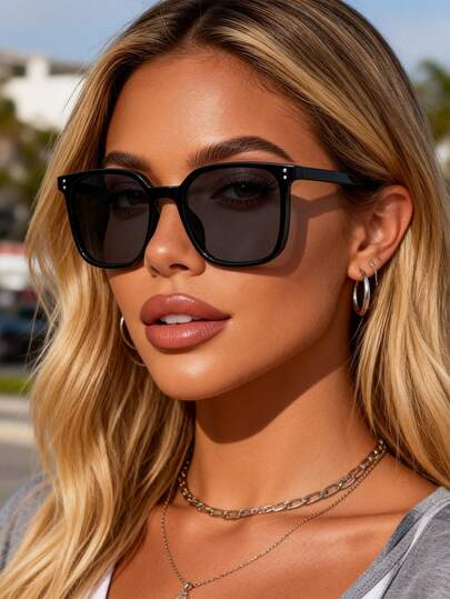 1 st. fyrkantiga plastbågar med flerfärgade infällda naglar, UV-skydd, tonade linser, retro, bohemisk inredning, bärbara glasögonset, moderiktiga för kvinnor, sommar- och strandsemester