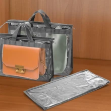 4/8 Pack Dust Bags For Handbags, 4 Sizes Clear Handbag Storage Organizer For Closet, Purse Protector Storage Bag With Zipper And Handle, Hanging Dust Cover Bag For Handbag - Light Grey - View 8