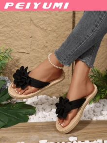 PEIYUMI Infradito leggeri da donna con decorazione floreale, alla moda e versatili, suola spessa morbida e antiscivolo, adatti per primavera/estate - nero - Visualizzare 4