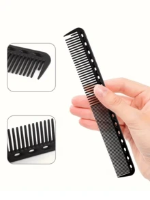 3-delars svarta hårkamsset i kolfiber, fintandade, värmebeständiga, antistatiska hårborstar - Svart - Visa 3