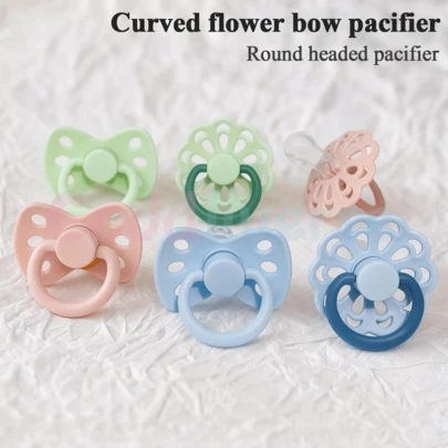 1 pieza Chupete curvo, Chupete de silicona con lazo de flor, Tetina de silicona líquida, Diseño de arco inverso, Múltiples respiraderos de aire, Bordes redondeados, Conveniente para viajar