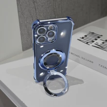 Drop-Resistant Anti-Drop Phone Case Compatible With IPhone 17 15 Pro Max Bracket Holder Stand Case Luxury Transparent Plating Lens Protecion Cover Compatible With IPhone 17/6/7/8/X/XS/XR/11/12/13/14/15/16/16e, Galaxy S22/23/24/25/S24 FE/S25 EDGE, A04/05/06/A14/A15/A16/A24/A25/A34, Compatible With Redmi Note 9/10/11/12/13, Compatible With Redmi 9/10/12/13C 14C, OPPO, MOTO, Honor X, HW, RENO Realme C53 C55 C61 C63 C65 C75 - Blue - View 5