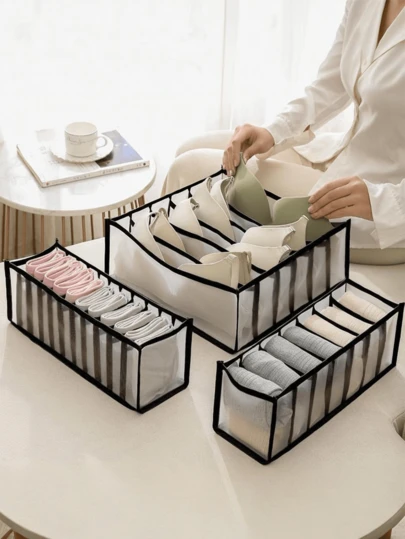 3pcs Black Lingerie Storage Bags, Drawer Style Storage Boxes, Can Be Used To Store Socks And Other Items, Also Suitable For Autumn Decor, Holiday Decor, Room Decor, Home Decor Or Bedroom Decor