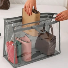 4/8 Pack Dust Bags For Handbags, 4 Sizes Clear Handbag Storage Organizer For Closet, Purse Protector Storage Bag With Zipper And Handle, Hanging Dust Cover Bag For Handbag - Light Grey - View 7