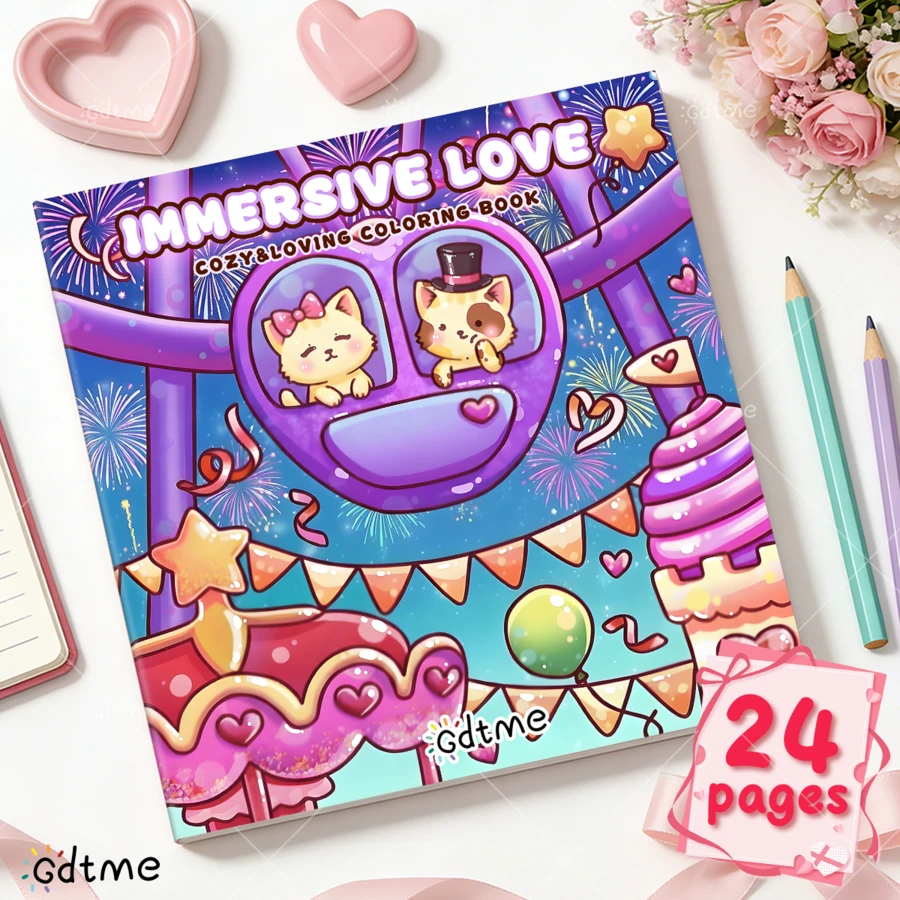 GDTME 1 Stück "Liebe am Valentinstag" Themen Malbuch, 24 Seiten, Geschenkbuch zum Malen für Geliebte, Größe 20x20cm, klare und einfache Muster, hilfreich zur Entspannung und Stressabbau, geeignet als Valentinstags- oder Ramadan-Geschenk, Malbuch für Erwachsene, unverzichtbares Malbuch für Familien. Enthält einfache Tierillustrationen und süße Szenen zum Ausmalen. - Perlmutt verdickt 086 - Übersicht 1