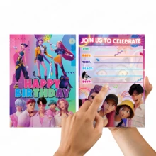 Mattel Cute Cartoon Party Invitation Set - 12pcs, Includes Invitation Cards With Envelopes, 12pcs Stickers, Anime Themed Birthday Invitations