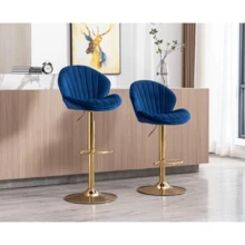WAHSON OFFICE CHAIRS 2PCS Wahson Adjustable Velvet Bar Stool High Bar Chair Counter Stools With Gold Leg, Padded Gold Stool For Bar/Kitchen - 寶藍色 - 查看 3
